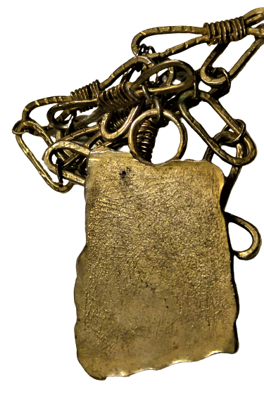 KALIN BURMA KAYNAKLI ZİNCİR BÜYUK BOYDA DİKDÖRTGEN ÜZERİ KABARTMA DİNİ TEMALI PAPAZ AYİN KOLYESİ 