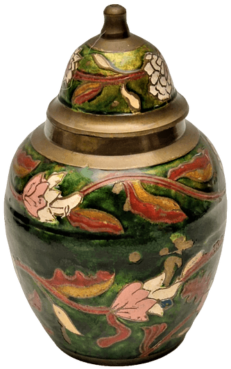 1970 PİRİNC ÜZERİ SOUK MİNELİ EL BYAMA İŞCİLİKLİ YEŞİL ZEMİNE  KARANFİLLER VE YAPRAKLAR KAPAKLI KÜP 