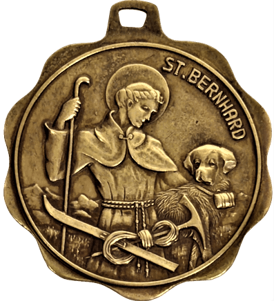 ST.BERNHARD KOPEK  VE BAKICISI TEMALI SICAK MİNELİ BRONZ MADALYA 4 CM CAPINDA