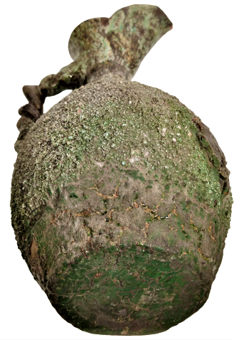 OSMANLI ÇANAKKALE YEŞİL VE KAHVERENK TONLARDA  EL İŞİ KUMLAMA TEKNİĞİYLE YAPILMIŞ BURGULU SAPLI  SU TESTİ. 