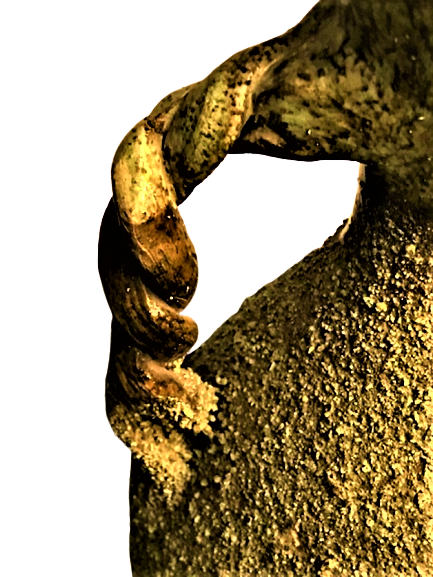 OSMANLI ÇANAKKALE YEŞİL VE KAHVERENK TONLARDA  EL İŞİ KUMLAMA TEKNİĞİYLE YAPILMIŞ BURGULU SAPLI  SU TESTİ. 