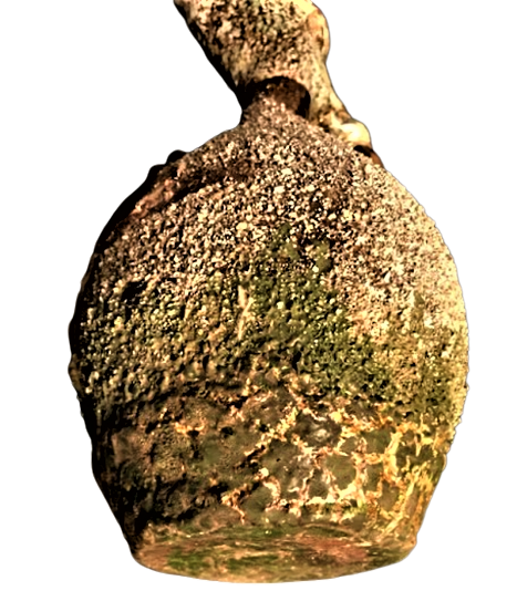 OSMANLI ÇANAKKALE YEŞİL VE KAHVERENK TONLARDA  EL İŞİ KUMLAMA TEKNİĞİYLE YAPILMIŞ BURGULU SAPLI  SU TESTİ. 