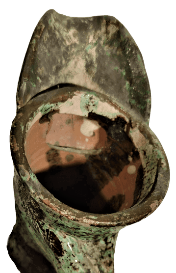 OSMANLI ÇANAKKALE YEŞİL VE KAHVERENK TONLARDA  EL İŞİ KUMLAMA TEKNİĞİYLE YAPILMIŞ BURGULU SAPLI  SU TESTİ. 