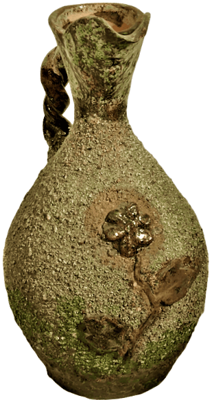 OSMANLI ÇANAKKALE YEŞİL VE KAHVERENK TONLARDA  EL İŞİ KUMLAMA TEKNİĞİYLE YAPILMIŞ BURGULU SAPLI  SU TESTİ. 