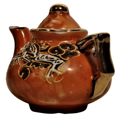 JAPON NAKASIMA MİNELİ PORSELEN TAMAMI KOMPLE EL YAPIMI CAY KÜLTÜRÜ UFAK BOY DEMLİK VE FİNCAN ORJİNAL KENDİ STANDINDA