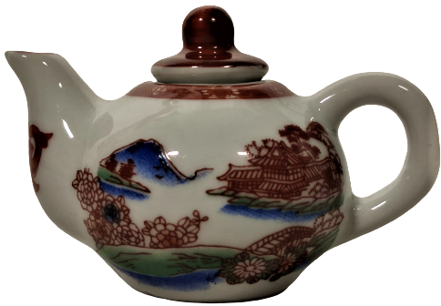 PORSELEN UFAK TİRYAKİ KAPAKLI DEMLİK TAMAMI EL BOYAMA  EL İŞCİLİKLİ