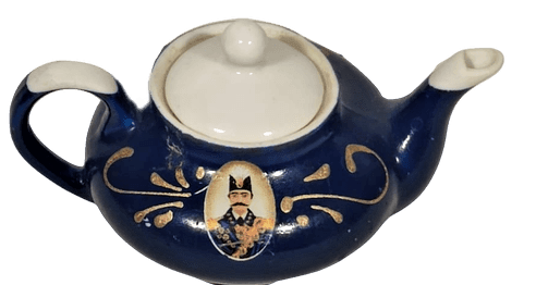 PAŞA GÖRSELLİ PORSELEN KAPAKLI CAY KÜLTÜRÜ UFAK TİRYAKİ DEMLİK ÜZERİ SİMLİ ALTIN EL CEKME İŞCİLİKLİ