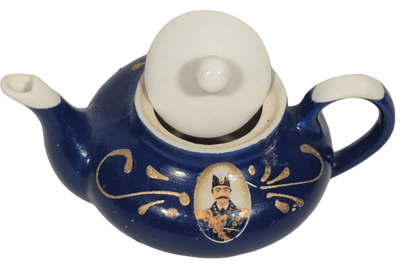 PAŞA GÖRSELLİ PORSELEN KAPAKLI CAY KÜLTÜRÜ UFAK TİRYAKİ DEMLİK ÜZERİ SİMLİ ALTIN EL CEKME İŞCİLİKLİ