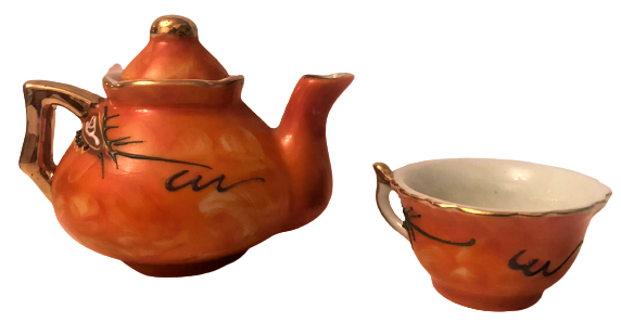 JAPON NAKASIMA MİNELİ PORSELEN TAMAMI KOMPLE EL YAPIMI CAY KÜLTÜRÜ UFAK BOY DEMLİK VE FİNCAN ORJİNAL KENDİ STANDINDA