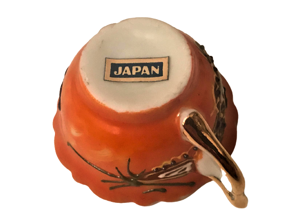 JAPON NAKASIMA MİNELİ PORSELEN TAMAMI KOMPLE EL YAPIMI CAY KÜLTÜRÜ UFAK BOY DEMLİK VE FİNCAN ORJİNAL KENDİ STANDINDA