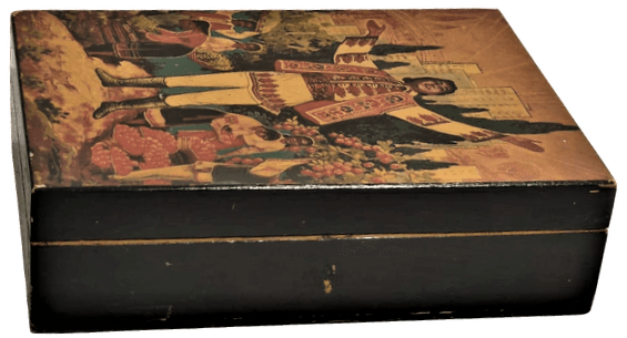 AHŞAP KAPAKLI MÜCEVHER SAKLAMA KUTUSU İÇERSİ KADİFE ÜZERİ LAKE RESİMLİ