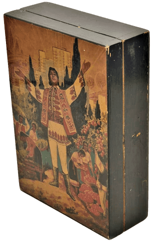 AHŞAP KAPAKLI MÜCEVHER SAKLAMA KUTUSU İÇERSİ KADİFE ÜZERİ LAKE RESİMLİ