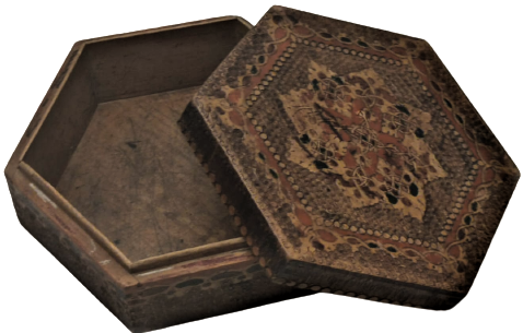 OSMANLI ALTI KÖŞELİ FORMDA KAPAKLI MASİF KOK BOYAMA EL İŞCİLİKLİ UZERİ FUL İŞLEME TESBİH KUTUSU