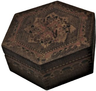 OSMANLI ALTI KÖŞELİ FORMDA KAPAKLI MASİF KOK BOYAMA EL İŞCİLİKLİ UZERİ FUL İŞLEME TESBİH KUTUSU