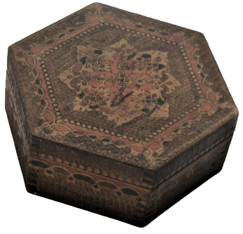 OSMANLI ALTI KÖŞELİ FORMDA KAPAKLI MASİF KOK BOYAMA EL İŞCİLİKLİ UZERİ FUL İŞLEME TESBİH KUTUSU