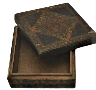 OSMANLI KOK BOYAMA EL İŞCİLİKLİ KAPAKLI KARE FORMDA AHŞAP ÜZERİ FUL İŞLEME TESBİH KUTUSU