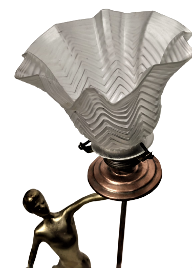 OSMANLI PİRİNC BİR ELİNDE KILIC BİR ELİNDE MEŞALE TUTAN ÖZGÜRLÜK SİMGESİ MARUL CAMLI MASA LAMBASI