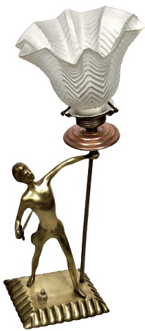 OSMANLI PİRİNC BİR ELİNDE KILIC BİR ELİNDE MEŞALE TUTAN ÖZGÜRLÜK SİMGESİ MARUL CAMLI MASA LAMBASI