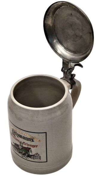 RİTZMANN BEER DEKORATİF KULP VE  KAPAKLI SERAMİK ALMAN TANKART BİRA KUPASI