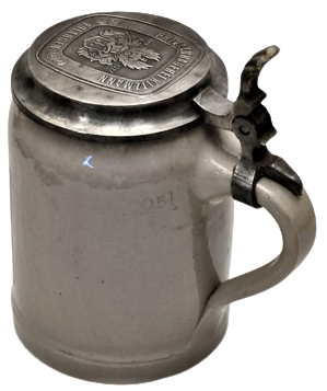 RİTZMANN BEER DEKORATİF KULP VE  KAPAKLI SERAMİK ALMAN TANKART BİRA KUPASI