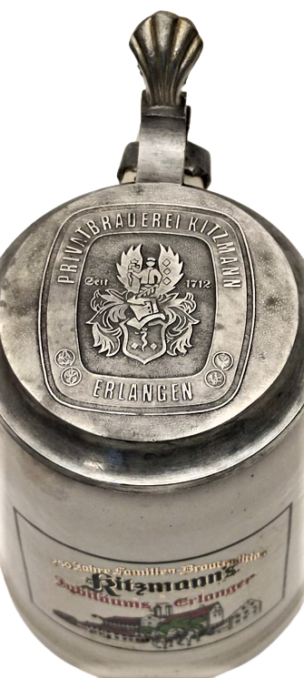 RİTZMANN BEER DEKORATİF KULP VE  KAPAKLI SERAMİK ALMAN TANKART BİRA KUPASI