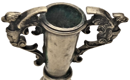 1970 TEKLİ KAİDELİ CİFT BAŞLI EJDERHA OLAN PİRİNC ÜZERİ  GÜMÜŞ KAPLAMA  ÜZERİ İŞLEMELİ TEKLİ ŞAMDAN 