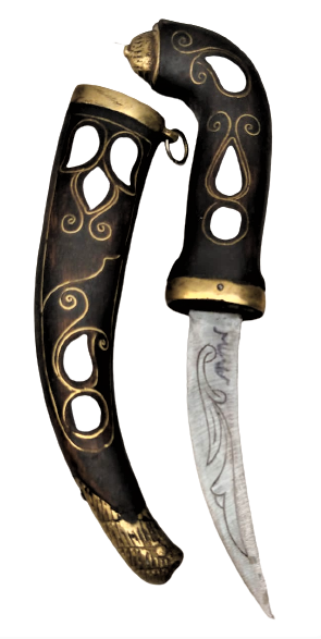 1980 ANTEP İŞİ  ÜZERİ SEDEF İŞLEME PİRİNC TEL CAKMALI VE KABZA VE UC KISIMLARI PİRİNC  KINLI KAMA