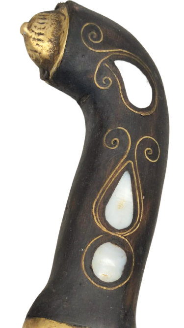 1980 ANTEP İŞİ  ÜZERİ SEDEF İŞLEME PİRİNC TEL CAKMALI VE KABZA VE UC KISIMLARI PİRİNC  KINLI KAMA