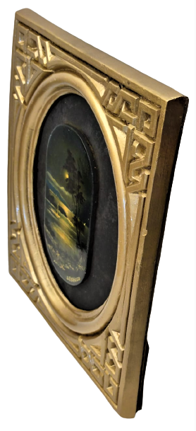 ORHAN BERKER SANATCI İMZALI ORJİNAL TASARIM KENDİ ÖZEL CERCEVESİNDE YAGLI BOYA CALIŞMA İSTANBULDA GÜN BATIMI