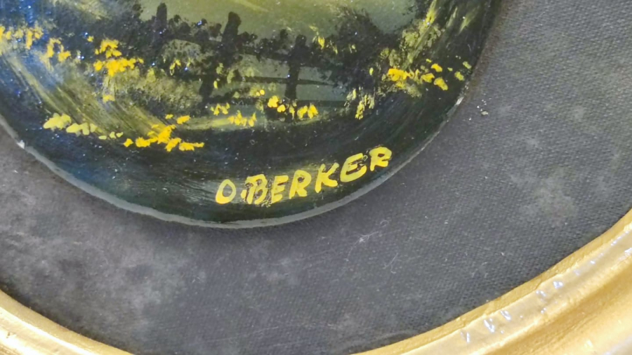 ORHAN BERKER SANATCI İMZALI ORJİNAL TASARIM KENDİ ÖZEL CERCEVESİNDE YAGLI BOYA CALIŞMA İSTANBULDA GÜN BATIMI