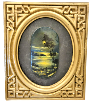 ORHAN BERKER SANATCI İMZALI ORJİNAL TASARIM KENDİ ÖZEL CERCEVESİNDE YAGLI BOYA CALIŞMA İSTANBULDA GÜN BATIMI