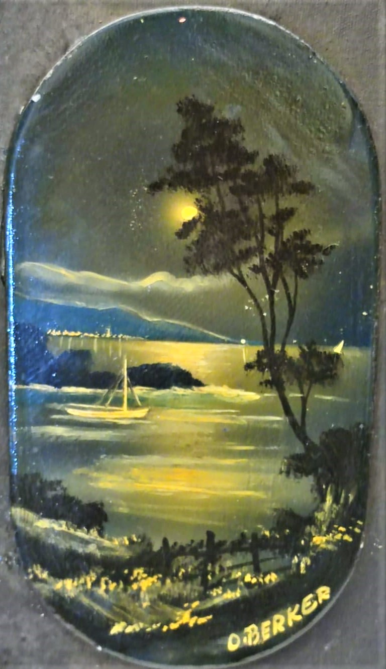 ORHAN BERKER SANATCI İMZALI ORJİNAL TASARIM KENDİ ÖZEL CERCEVESİNDE YAGLI BOYA CALIŞMA İSTANBULDA GÜN BATIMI