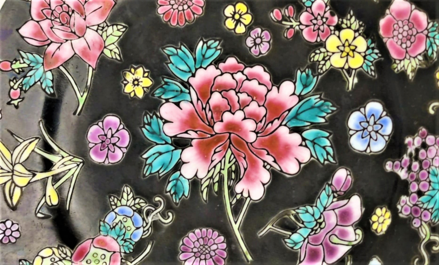 CİN CORBA TAKIMI PORSELEN ÜZERİ CİCEKLİ ALT TABAK KASE KAŞIK TOPLAM ÜC PARCA