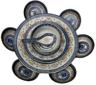 CİN YEMEK KÜLTÜRÜ CORBA SERVİS TAKIMI PORSELEN ÜZERİ CİN CİCEKLİ ON PARCA