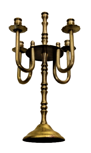 1930 DÖRT KOLLU BEŞ MUMLU  EL YAPIMI HAREKETLİ UFAK BOY PİRİNC İKONA ÖNÜ ŞAMDAN 