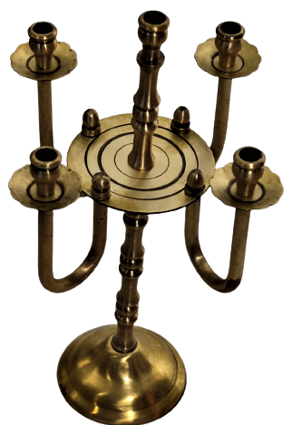 1930 DÖRT KOLLU BEŞ MUMLU  EL YAPIMI HAREKETLİ UFAK BOY PİRİNC İKONA ÖNÜ ŞAMDAN 