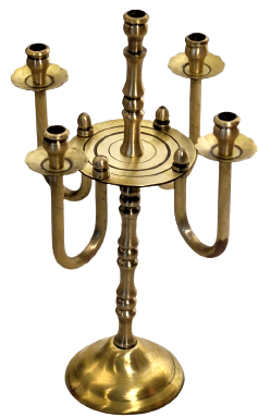 1930 DÖRT KOLLU BEŞ MUMLU  EL YAPIMI HAREKETLİ UFAK BOY PİRİNC İKONA ÖNÜ ŞAMDAN 