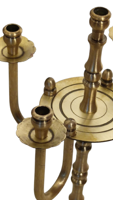 1930 DÖRT KOLLU BEŞ MUMLU  EL YAPIMI HAREKETLİ UFAK BOY PİRİNC İKONA ÖNÜ ŞAMDAN 