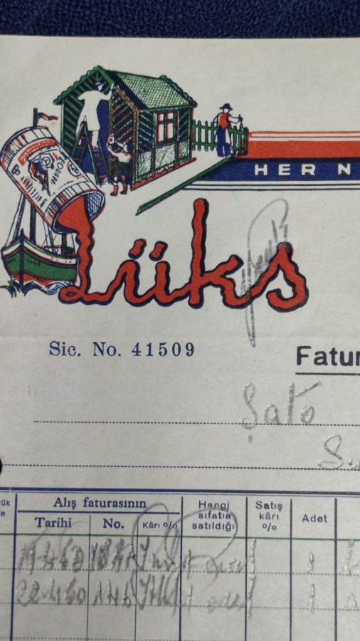 1965 YANİ FİLİPPİDİS HER NEVİ BOYA MALZEMELERİ ŞATO PRESS 3/5/1965 TARİHLİ KESİLMİŞ 1260 TL FATURA 