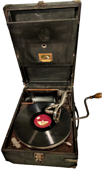 1920 HIS MASTERS VOICE GRAMOPOHNE SAHİBİNİN SESİ TAŞ PLAK CALAR  AHŞAP CANTA GRAMOFON