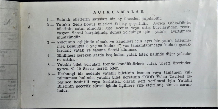 TCDD YATAKLI BİLET TREN BİLETİ ANKARA HAYDAR PAŞA  19 NİSAN 1987 TARİHLİ YOLCU BİLETİ
