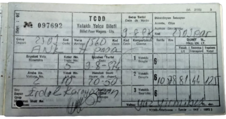 TCDD YATAKLI BİLET TREN BİLETİ ANKARA HAYDAR PAŞA  19 NİSAN 1987 TARİHLİ YOLCU BİLETİ