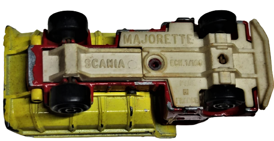 MAJORETTE SCANIA  ECH.1/100  MADE IN  FRANCE DAMPERLİ SARI KIRMIZI OYUNCAK KAMYON 