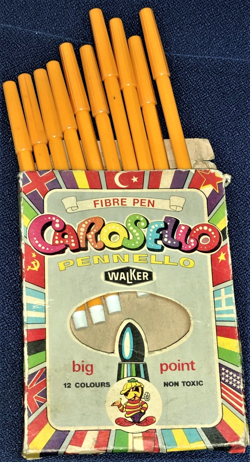 FIBRE PEN CAROSELLO PENNELLO WALKER BİG POİNT TÜRK BAYRAKLI KUTUSUNDA KECELİ 10 RENKLİ KALEM