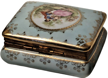 1950 FRANSIZ DAMGALI PORSELEN KAPAKLI MUCEVHER KUTUSU ÜZERİ İMZALI RESİMLİ  PRENS PRENSES FİGÜRLU