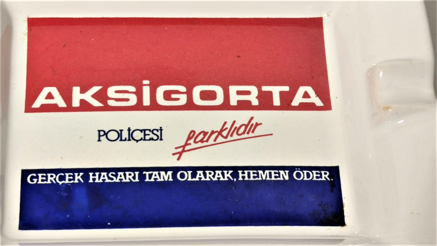 1980 AKSİGORTA  POLİCE FARKLIDIR GERCEK HASARI TAM OLARAK ÖDER REKLAMLI SÜMERBANK PORSELEN ÜRETİMİ PORSELEN KÜLLÜK