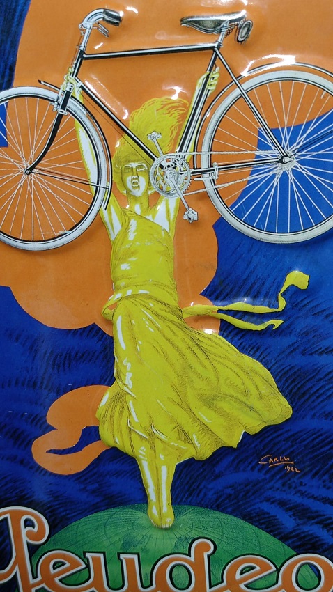 PEUGEOT PARİS BİSİKLET REKLAM BASKISI 1920'LERİN İMZALI CARLL ART NOUVEAU SPORTS KABARTMA TENEKE LEVHA LİSANSLI ÜRÜN