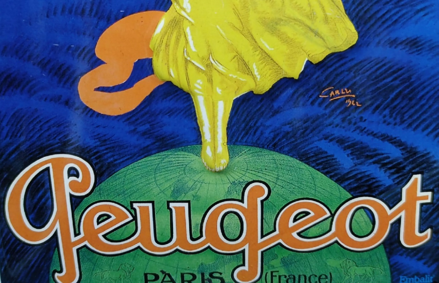 PEUGEOT PARİS BİSİKLET REKLAM BASKISI 1920'LERİN İMZALI CARLL ART NOUVEAU SPORTS KABARTMA TENEKE LEVHA LİSANSLI ÜRÜN