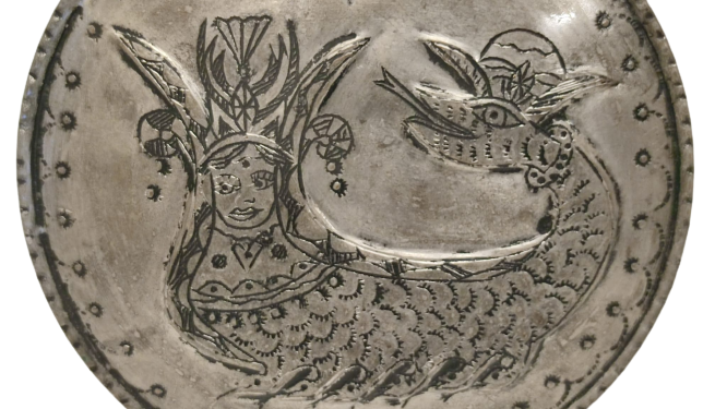 YILANLARIN ŞAHI ŞAHMERAN CİFT BAŞLI TACLI BAKIR ÜZERİNE TAMAMI EL YAPIMI KALAYLANMIŞ BOMBELİ TABAK