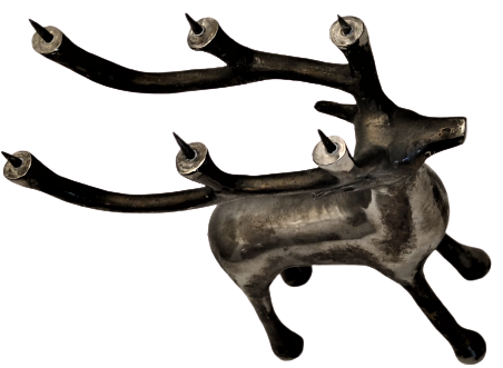 PİRİNC GÜMÜŞ KAPLAMA  BOYNUZLARINA ALTI ADET MUM TAKILAN  YENİ YIL HABERCİSİ ÖZEL TASARIM  GEYİK